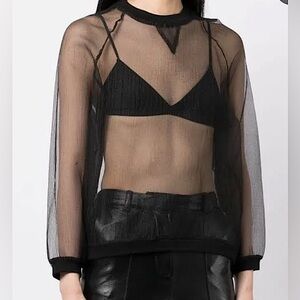 Cynthia Rowley Crewneck Organza Raglan Sleeve Pullover, BLACK LARGE - WORN ONCE